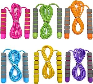 Jump Rope for Kids - 6 Pack Adjustable Soft Skipping Rope with Skin-Friendly Foam Handles for Kids,Boys, Girls, Children - Outdoor Fun Activity, Great Party Favor, Exercise Activity & Fitness