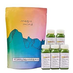 Magic Mind Focus Energy Drink Shots - No Jitters, Stress Relieving, Ashwagandha, Functional Mushrooms, Matcha Green Tea, Vitamin B12, Vitamin C - 2 FL Oz (5 Pack)