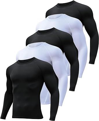 HOPLYNN 5 Pack Compression Shirts Men Long Sleeve Rash Guard Athletic Baselayer Undershirt Gear Tshirt for Sports Workout