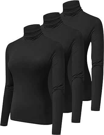 HOPLYNN 3 Pack Turtlenecks Women Long Sleeve Pullover Turtle Neck Mock Shirts Baselayer Undershirts Tops