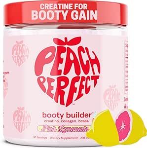 Peach Perfect Creatine for Women Booty Gain, Muscle Builder, Energy Boost, Pink Lemonade, Cognition Aid | Collagen, BCAA, lean muscle, Vegan Creatine Monohydrate Micronized Powder, Alt Creapure,30 Ser