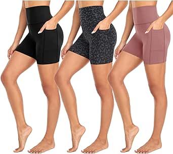 MOREFEEL 3 Pack High Waisted Biker Shorts for Women with Pockets – 5" Buttery Soft Workout Yoga Athletic Shorts