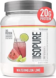 Isopure Protein Powder, Clear Whey Isolate Protein, Post Workout Recovery Drink Mix, Gluten Free with Zero Added Sugar, Infusions- Watermelon Lime, 16 Servings