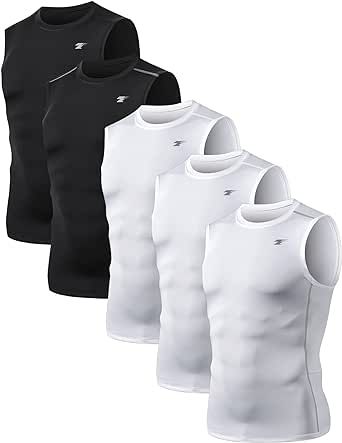 TELALEO 5 Pack Men's Athletic Compression Shirts Sleeveless Workout Tank Top