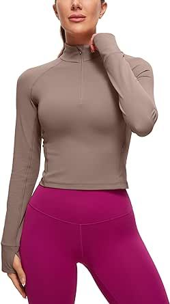 CRZ YOGA Women's Butterluxe Long Sleeve Workout Shirts Half Zip Pullover Sweatshirt Athletic Cropped Tops Running Shirt