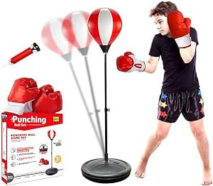 Punching Bag for Kids, Kids Boxing Bag with Stand, 3 4 5 6 7 8 9 10 Years Old Adjustable Kids Punching Bag, Boxing Equipment with Boxing Gloves, Boxing Set as Boys & Girls Toys Gifts