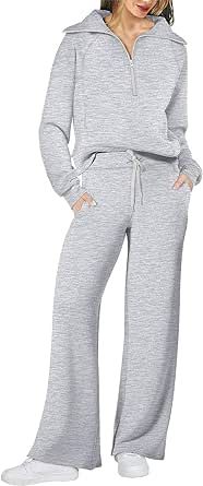 XIEERDUO Lounge Sets For Women 2023 Oversized Half Zip Sweatshirt And Wide Leg Sweatpant 2 Piece Outfits Sweatsuit Tracksuit