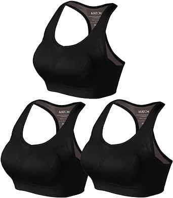 Match Womens Sports Bra Wirefree Seamless Padded Racerback Yoga Bra for Workout Gym Activewear with Removable Pads #0001