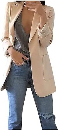 Womens Open Front Long Sleeve Lapel Cardigans Solid Color Casual Work Office Jackets Blazer Jacket