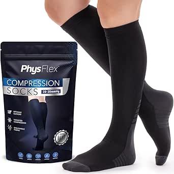 PhysFlex Compression Socks for Women and Men - Best Support for Running, Flying, Pregnancy - Graduated Compression Stockings