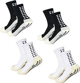 Yufree Men's Soccer Socks Anti Slip Non Slip Grip Pads for Football Basketball Sports Grip Socks, 4 Pair B0BDF3FTVL
