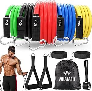 Whatafit Resistance Bands Set, Exercise Bands with Door Anchor, Handles, Carry Bag, Legs Ankle Straps for Resistance Training, Physical Therapy, Home Workouts for Men and Women