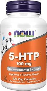 NOW Supplements, 5-HTP (5-hydroxytryptophan) 100 mg, Neurotransmitter Support*, 120 Veg Capsules