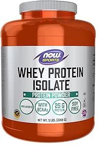NOW Sports Nutrition, Whey Protein Isolate, 25 g With BCAAs, Unflavored Powder, 5-Pound