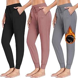 NEW YOUNG 3 Pack Fleece Lined Sweatpants for Women-Womens Joggers Pants with Pockets Workout Yoga Pants