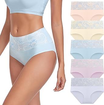 coskefy High Waist Cotton Underwear for Women Full Coverage Panties Floral Print Briefs for Ladies 5 Pack
