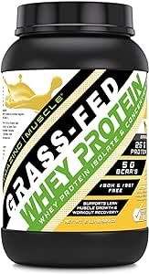 Amazing Muscle Grass FED Whey Protein 2 Lbs (Non-GMO, Gluten Free) -Made with Natural Sweetener and Flavor - rBGH & RBST Free -Supports Energy Production & Muscle Growth* (Banana)