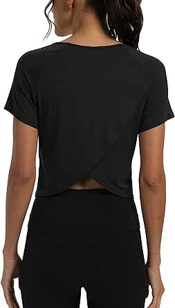 Mippo Workout Tops for Women Cropped Split Back Athletic Gym Exercise Shirts Loose Fit