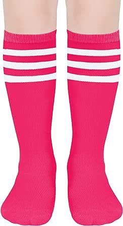 DOOVID Kids Soccer Socks Three Stripes Knee High Socks Cotton Sports Socks Toddler Boys Girls Uniform Tube Socks