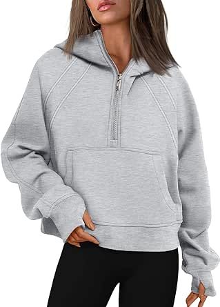 WYNNQUE Womens Quarter Zip Pullover Cropped Hoodies Long Sleeve Fleece Half Zip Sweatshirts Fall Outfits Clothes