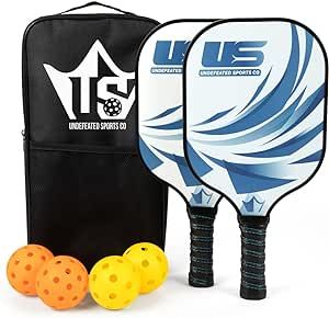Pickleball Paddles Set of 2 | USAPA Approved Carbon Fiber Surface Pickle Ball Paddle | Lightweight Pickleball Racket Sets with PP Honeycomb Core | Indoor/Outdoor Balls+Bag Included | Undefeated Sports