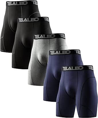 TELALEO 5/6 Pack Compression Shorts Men Spandex Sport Shorts Athletic Workout Running Performance Baselayer Underwear