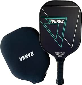 Verve Inception Pickleball Paddle with Cover // Graphite Carbon Fiber Surface // Poly Honeycomb Core // Lightweight & Durable Racket // Indoor Outdoor Pickle Ball Paddle // Non-Slip Comfort Grip
