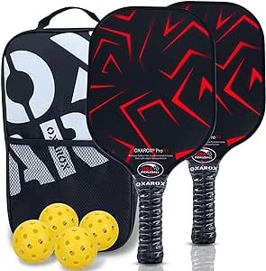 OXAROX Pickleball Paddles Set of 2 - Graphite Surface with High Spin, USAPA Approved Pickleball Set, Lightweight Pickle Ball Racket Non-Slip Sweat Absorbing Grip with 4 Indoor/Outdoor Balls & Bag