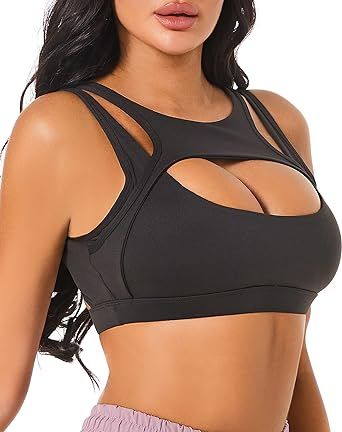 Push up Sports Bra for Women Sexy Hollow Crop Tops with Removable Cups Workout Fitness Yoga Bra Medium Support