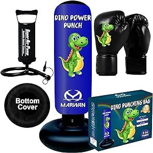 Dinosaur Punching Bag for Kids - Kids' Punching Bag Set with Boxing Gloves-Inflatable Kids Boxing Bag Set - Dinosaur Toy-Great Christmas & Birthdays Gifts for Kids 4,5,6,7,8,9 Years Old