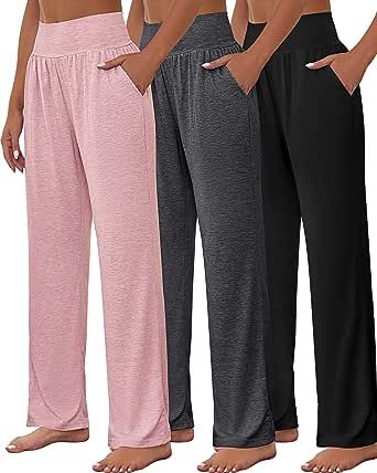Neer 3 Pcs Women's Wide Leg Yoga Pant Comfy Loose Sweatpants High Waist Lounge Casual Athletic Pant Workout Joggers Pant
