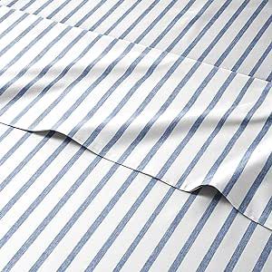 Queen Size 4 Piece Bedding Sheet Set - Breathable & Cooling Bed Sheets - Hotel Luxury Bed Sheets for Women, Men, Kids & Teens - Deep Pockets, Easy-fit - Soft & Wrinkle Free - Blue Stripes Oeko-Tex Set