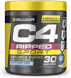 C4 Ripped Sport Pre Workout Powder Arctic Snow Cone - NSF Certified for Sport + Sugar Free Preworkout Energy Supplement for Men & Women - 135mg Caffeine + Weight Loss - 30 Servings