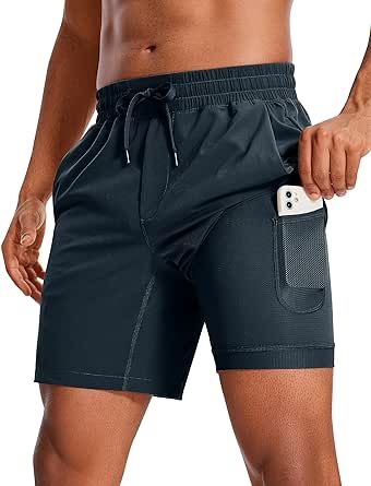 CRZ YOGA Men's 2 in 1 Running Shorts with Liner 7''/9'' Quick Dry Workout Sports Athletic Shorts with Pockets