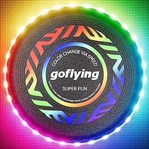 GOFLYING LED Flying Disc, 9 Adjustable Colors, 4 Adjustable Brightness, Rechargeable, 3WORKING Mode, Running RGB Light Mode/Single Color Mode/Competitive Mode, Gift for Men/Boys/Teens/Kids